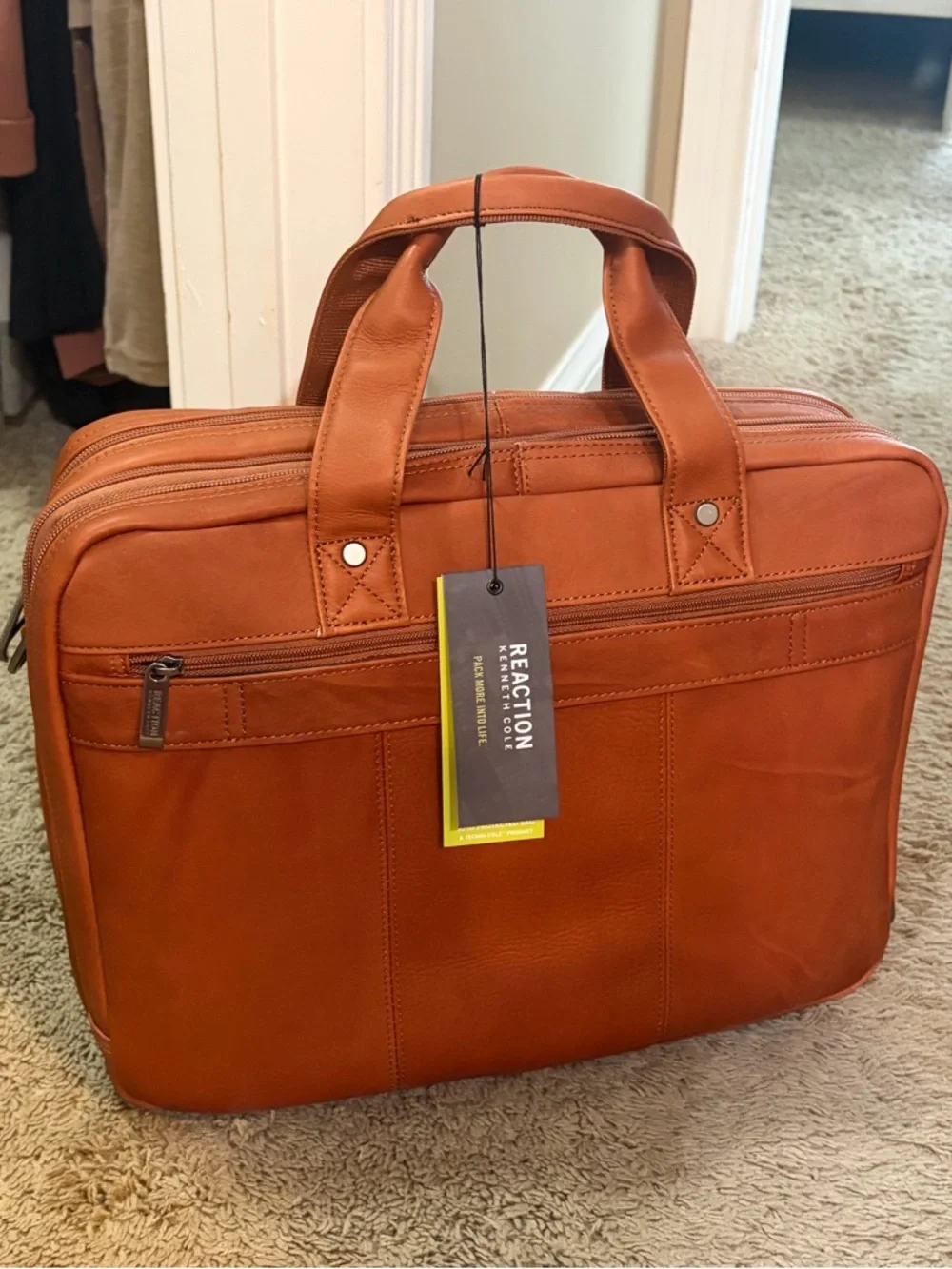 Kenneth Cole Reaction Orange Leather Laptop Briefcase